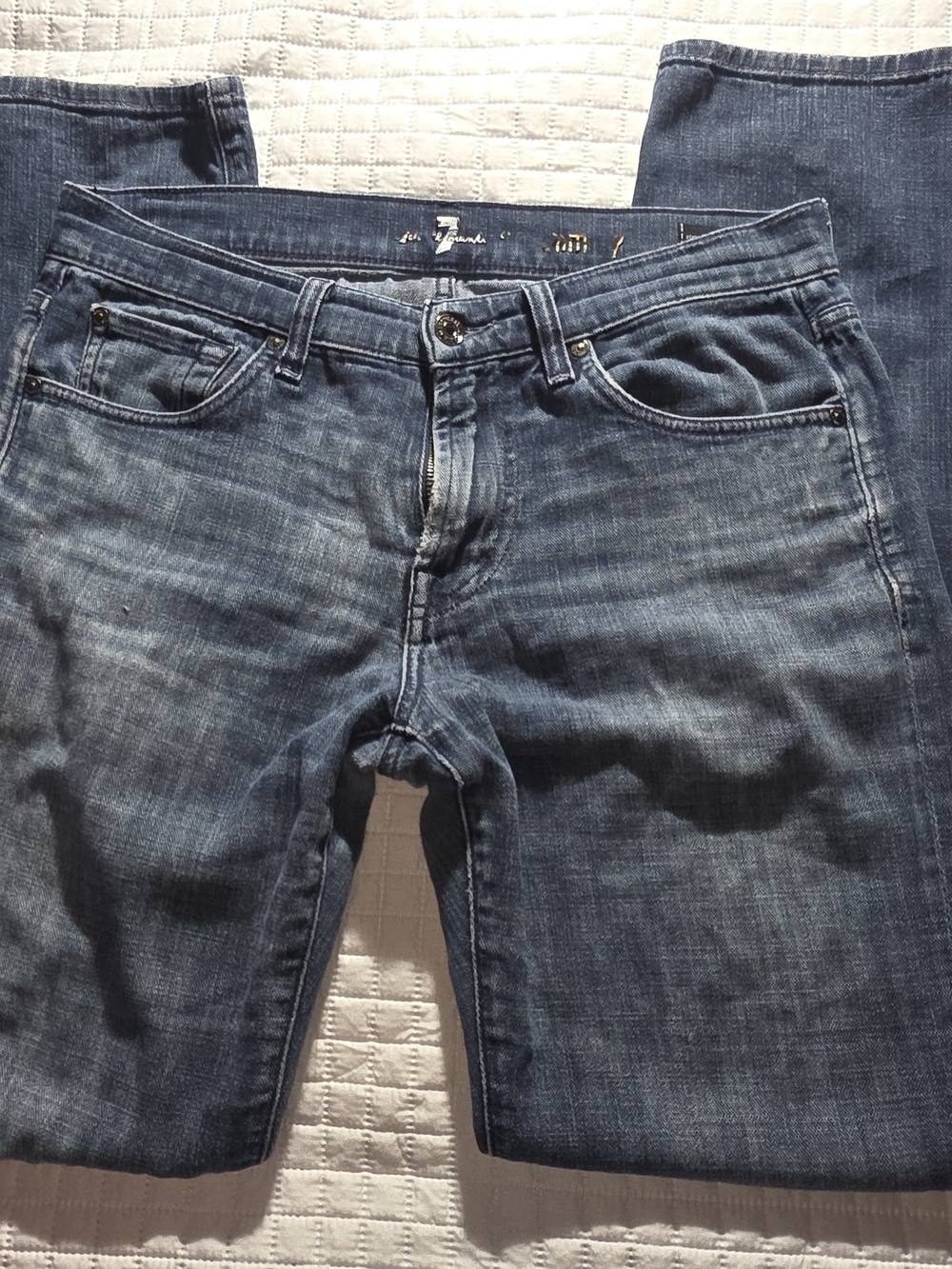 7 For All Mankind Men's Straight Jeans in Faded Blue